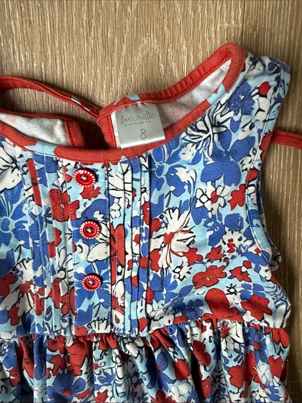 Girls Floral & Star-Print Two-Piece Pajama Set in Red and Blue
